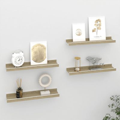 FAMIROSA Wall Shelves 4 pcs White and Sonoma Oak 15.7"x3.5"x1.2" d,Weight-4 lbs