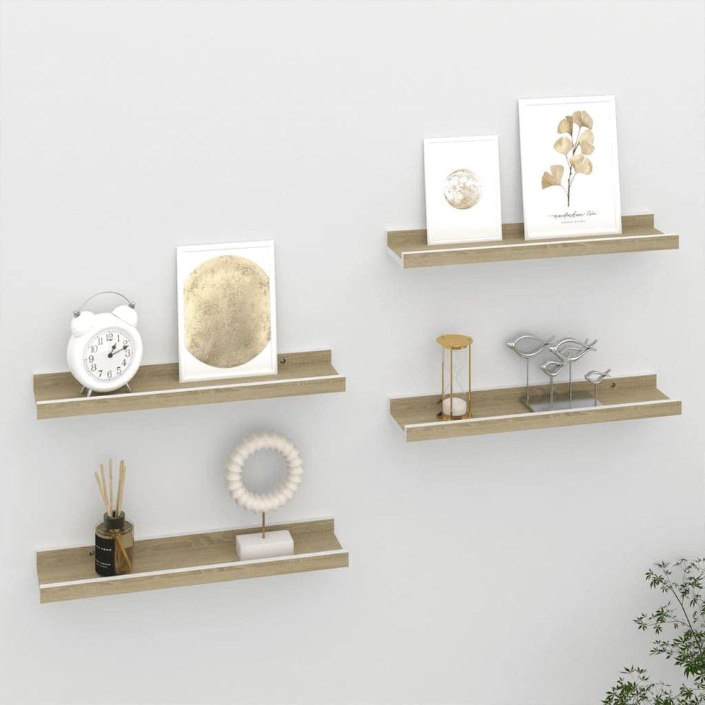 FAMIROSA Wall Shelves 4 pcs White and Sonoma Oak 15.7"x3.5"x1.2" d,Weight-4 lbs