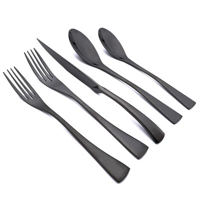 Snplowum 20-Piece Black Serving Flatware Set With Steak Knife, 304 Stainless Steel Cutlery Utensils Service For 4, Modern & Heavy Tableware Wedding Silverware, Dishwasher Safe