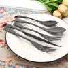 Snplowum 20-Piece Black Serving Flatware Set With Steak Knife, 304 Stainless Steel Cutlery Utensils Service For 4, Modern & Heavy Tableware Wedding Silverware, Dishwasher Safe view 2