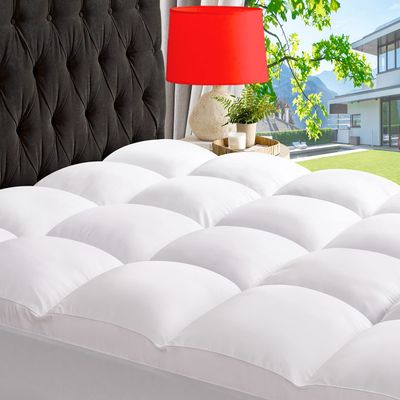 ABENE California King Size Mattress Topper for Back Pain Relief, Extra Thick Mattress Pad Pillowtop, Soft Plush Mattress Cover Bed Topper with Deep Pocket, Overfilled Down Alternative Filling, White