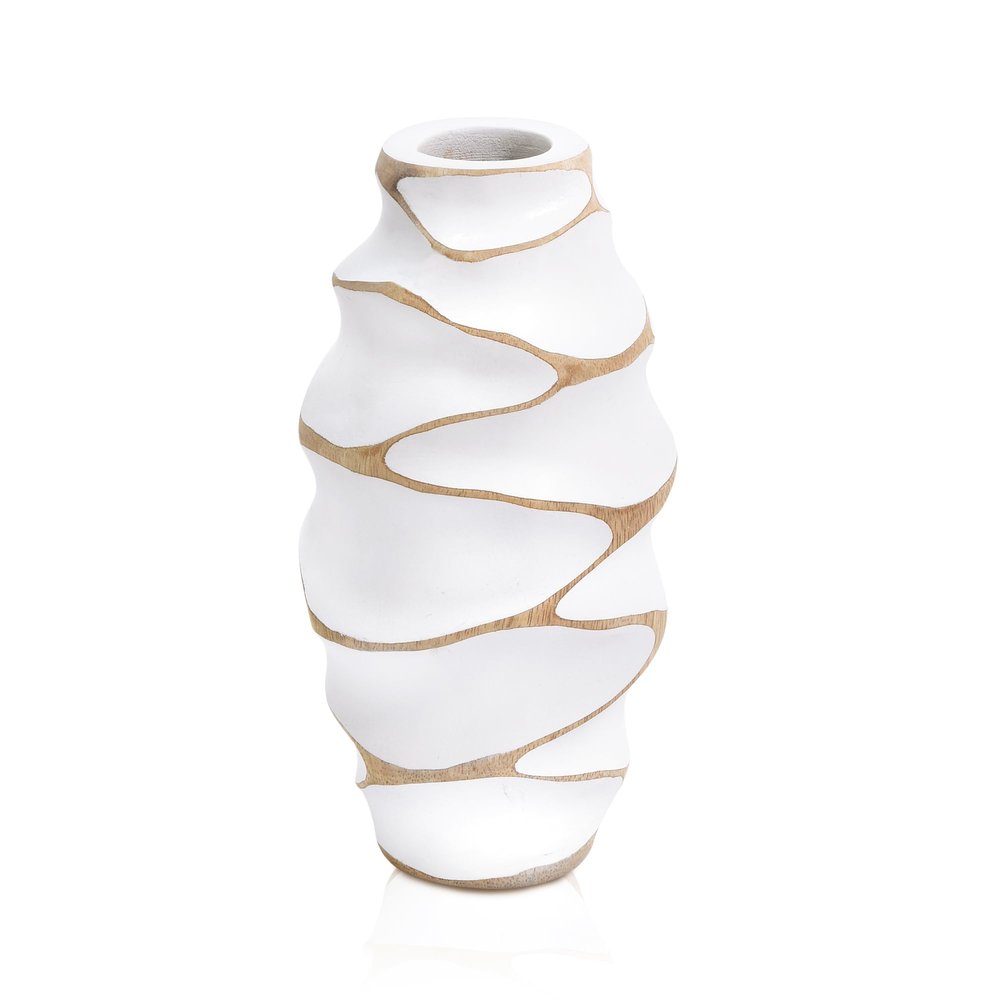AeraVida Handmade 8-Inch White Mango Wood Vase | Modern Rustic Tabletop Centerpiece for Dried Flowers | Eco-Friendly Decorative Wooden Vase for Living Room, Shelf, or Office | Artisan Home Accent