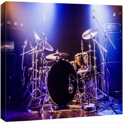 wall26 Canvas Print Wall Art Neon Light Drum Set Cymbals Percussion Music Instruments Photography Realism Decorative Concert Multicolor Scenic Fun Pop Art for Living Room, Bedroom, Office - 12"x18"
