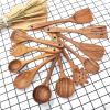11 Pcs Wooden Kitchen Utensils Set - Wooden Spoons, Spatulas and More for Cooking view 3