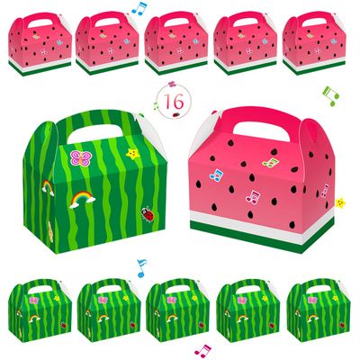 Caoekego 16 Pcs Cartoon Melon Party Candy Bags, Goodie Gift Boxes for Watermelon Birthday Party Supplies Decorations Favors