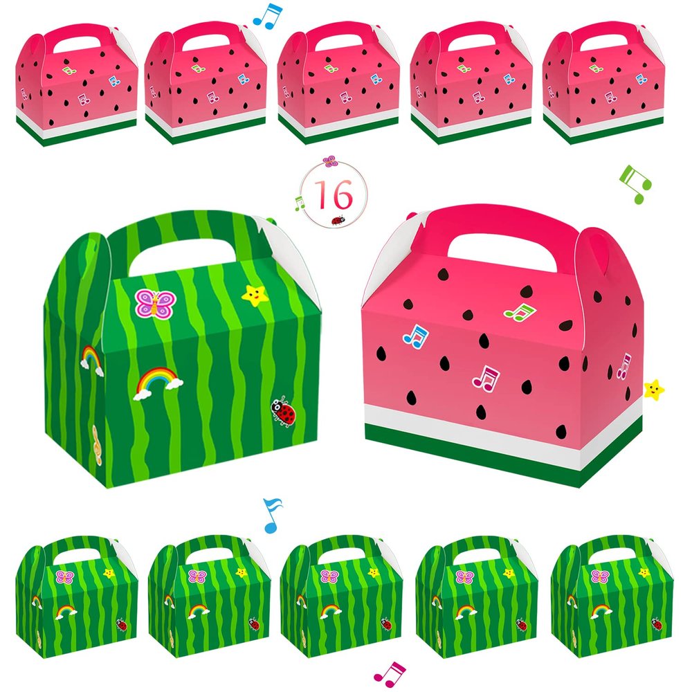 Caoekego 16 Pcs Cartoon Melon Party Candy Bags, Goodie Gift Boxes for Watermelon Birthday Party Supplies Decorations Favors