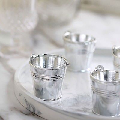 12 Pcs Silver 2" Mini Pail Bucket Planter Wedding Party Favor Holders Events