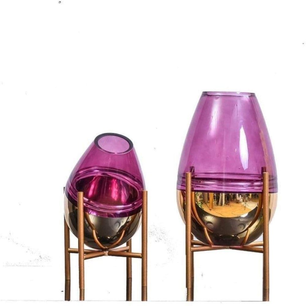 HH-CC Sculpture Vase Vase Modern Decor Wedding Table Centerpieces Anniversary Celebration Gifts Essential Single Flower Light Weight Bud Glass+Alloy 2 Pieces Crafts (Color