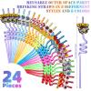 24 Pcs Outer Space Straws Party Favors Reusable Plastic Solar System Rocket Spaceship Astronaut Satellite Planet Straws for Space Theme Birthday Party Supplies Decorations view 2