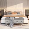 DKLGG Storage Ottoman Bench for Bedroom, Upholstered Entryway Bench with Legs & Safety Hinge, Small Storage Bench for Living Room/End of Bed/Entryway/Window, Silver view 2