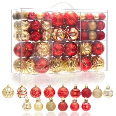 100Pcs Christmas Tree Ball Ornaments Set, Red and Gold Assorted Shatterproof Christmas Balls Decorations, Decorative Hanging Baubles for Holiday Weeding Party Home Decor