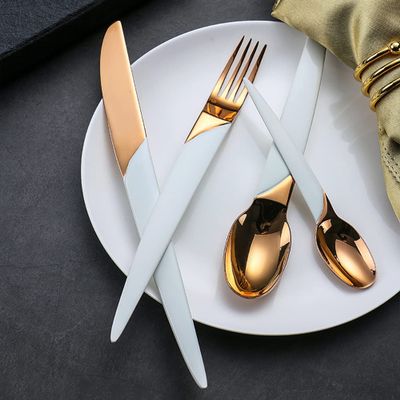 Modern Unique 8 Pieces Silverware Set for 2, Stainless Steel Gold Flatware Cutlery Set, Luxury Eating Tableware Utensils for Home Restaurant Wedding Dinnerware sets White
