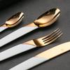 Modern Unique 8 Pieces Silverware Set for 2, Stainless Steel Gold Flatware Cutlery Set, Luxury Eating Tableware Utensils for Home Restaurant Wedding Dinnerware sets White view 4