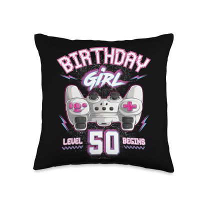 50th Birthday Girl Gamer Level 50 Begins Video Games Girls Throw Pillow