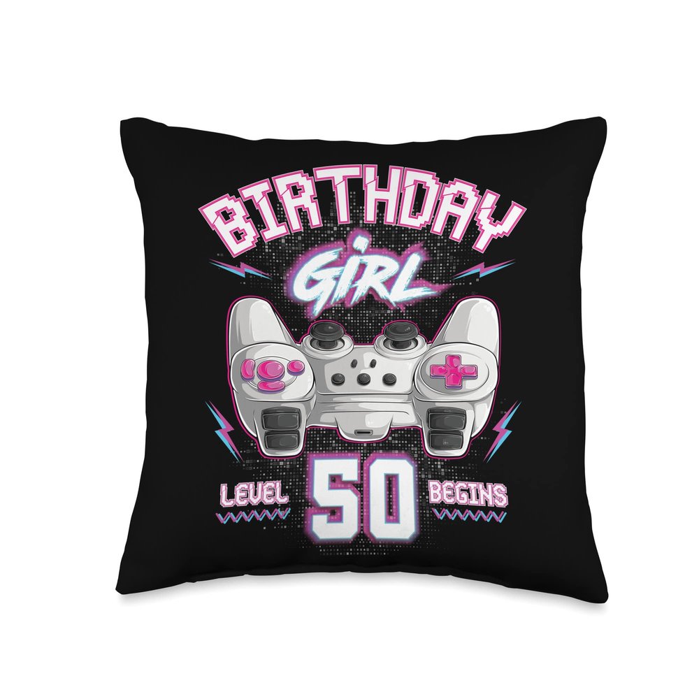 50th Birthday Girl Gamer Level 50 Begins Video Games Girls Throw Pillow