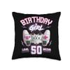 50th Birthday Girl Gamer Level 50 Begins Video Games Girls Throw Pillow view 1