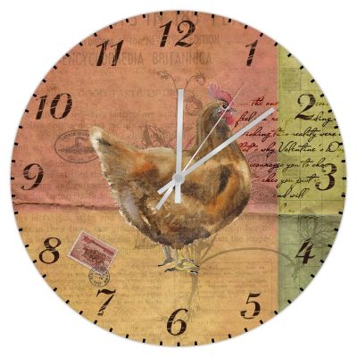 10-Inch Rustic Kitchen Wall Clock Vintage Style French Country Rustic Barn Rooster Farmhouse Wall Decor Vintage Round Non-ticking Hanging Wooden Clock Decorative for Home Bathroom Bedrooms Living Room