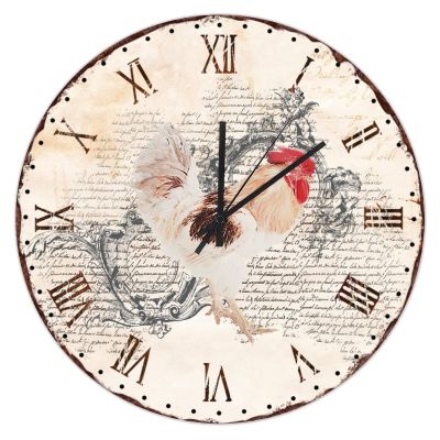 12-Inch Rustic Kitchen Wall Clock Rustic French Country Chicken Farmhouse Wall Decor Vintage Round Non-ticking Hanging Wooden Clock Roman Numerals Decorative for Home Bathroom Bedrooms Living Room