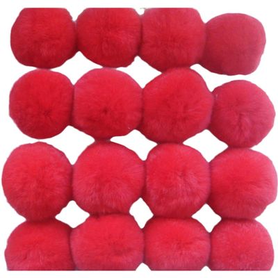 8cm Real Fur Pompons Natural Rex Rabbit Hair Ball Bulb Pom Pom Bulb for Keychain Bag Pendant poret Clef for DIY 16pcs (red)