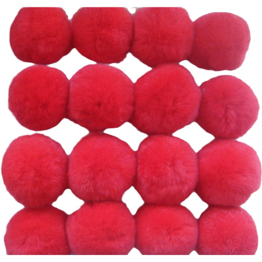 8cm Real Fur Pompons Natural Rex Rabbit Hair Ball Bulb Pom Pom Bulb for Keychain Bag Pendant poret Clef for DIY 16pcs (red)