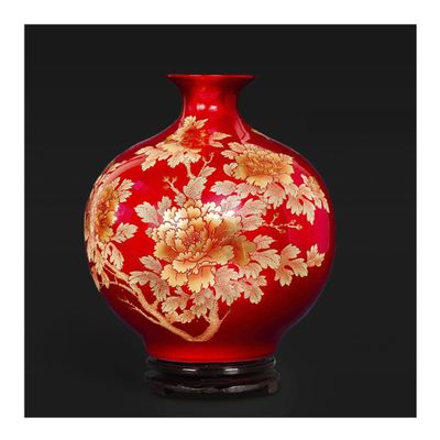 Ceramic Vases for Flowers Small11 Inches Tabletop Oriental Ceramic Flower Vases with Pastel Peony, Chinese Handmade Decorative Flower Vase for Living Room/Home Decor/Office/Table Centerpiece