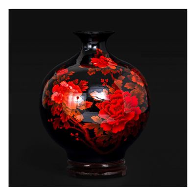Ceramic Vases for Flowers Small11 Inches Tabletop Oriental Ceramic Flower Vases with Pastel Peony, Chinese Handmade Decorative Flower Vase for Living Room/Home Decor/Office/Table Centerpiece