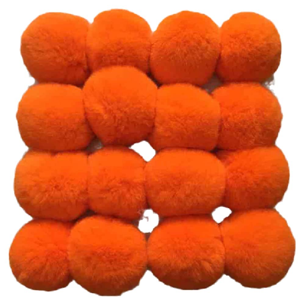 8cm Real Fur Pompons Natural Rex Rabbit Hair Ball Bulb Pom Pom Bulb for Keychain Bag Pendant poret Clef for DIY 16pcs (Orange)