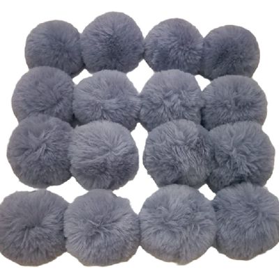 8cm Real Fur Pompons Natural Rex Rabbit Hair Ball bulb Pom Pom Bulb for Keychain Bag Pendant poret clef for DIY 16pcs (grey)