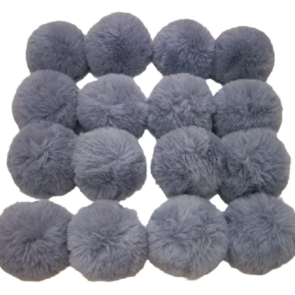 8cm Real Fur Pompons Natural Rex Rabbit Hair Ball bulb Pom Pom Bulb for Keychain Bag Pendant poret clef for DIY 16pcs (grey)