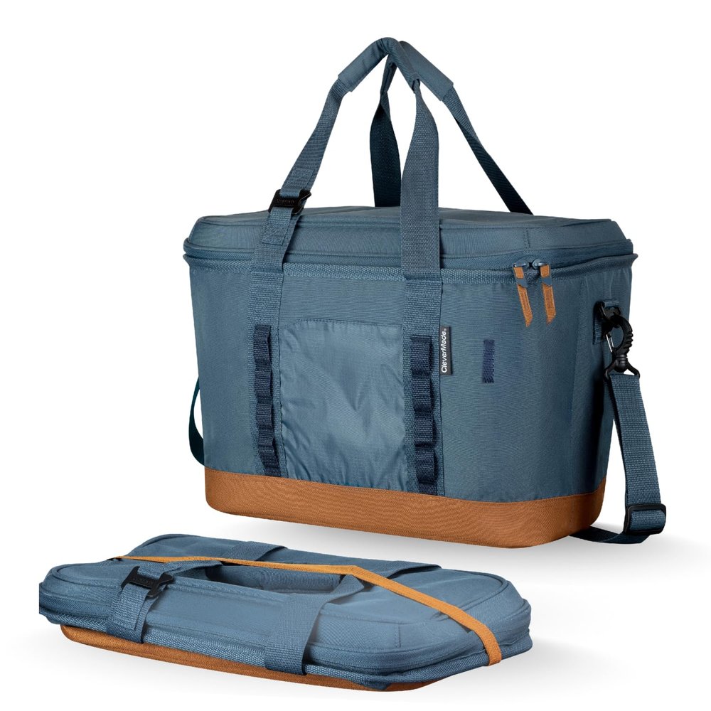 CleverMade Pacifica Collapsible Cooler Bag  Large Portable Cooler Bag for Travel, Foldable Insulated Cooler for Beach, Picnic & Tailgating, Holds Up to 50 Cans, Leakproof Soft Carry Cooler - Ocean