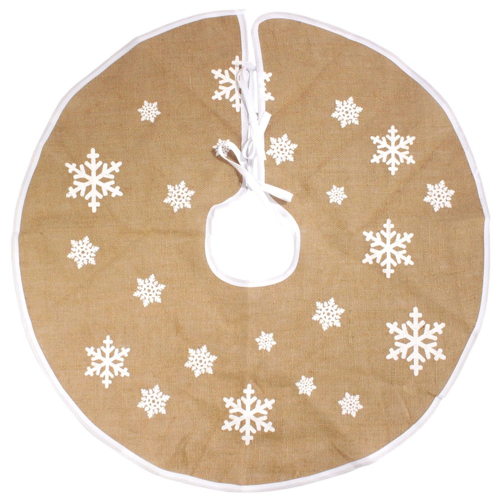 BambooMN 31" Round Christmas Tree Skirt Floor Base Cover Decoration Holiday Collection Jute Burlap, Snowflake Edition 2 Pieces