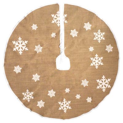 BambooMN 47" Round Christmas Tree Skirt Floor Base Cover Decoration Holiday Collection Jute Burlap, Snowflake Edition 2 Pieces