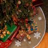 BambooMN 47" Round Christmas Tree Skirt Floor Base Cover Decoration Holiday Collection Jute Burlap, Snowflake Edition 2 Pieces view 4