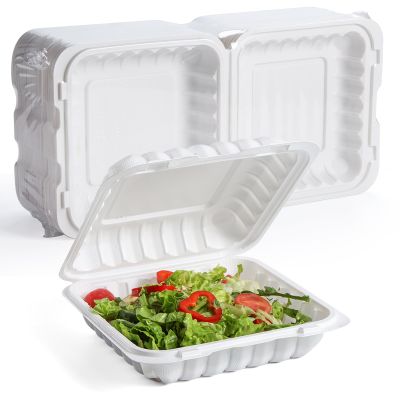 YANGRUI Food Containers 9 Inch 41 oz 100 Pack - Shrink Wrapped Sanitary | Mineral Filled BPA Free PP Plastic | Reusable Heavy Duty Freezer & Microwave Safe | Stackable Design Takeout Container