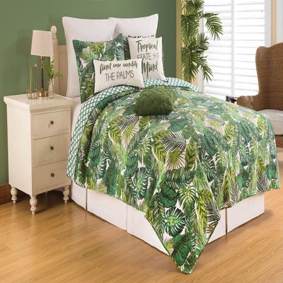 C&F Home Waialea Bay King Quilt Set Coastal Tropical Beach Palm Leaves Ocean Nautical Hawaii Big Island Reversible Bedspread Coverlet for All Seasons King 3 Piece Set Green