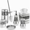 Crackled Glass Silver Bathroom Accessories Set - 6 Piece Bathroom Set Includes: Toilet Brush and Holder Set, Tissue Box Cover, Toothbrush Holder, Soap Dispenser, Soap Dish & Tumbler view 1