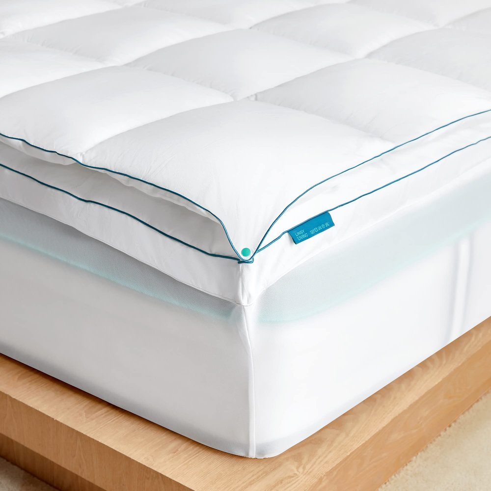 LINSY LIVING Twin Mattress Topper, Double Layers Quilted Pillow Top Mattress Topper, Plush Mattress Pad, Extra Thick with 1200GSM Spiral Fibers, Breathable 400TC Soft Cover with Deep Pocket