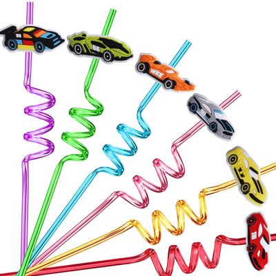 24 Race Car Birthday Party Supplies for Boys, Race Car Party Favors for Hot Wheels Party, Race Car Drinking Straws for Two Fast Birthday Decorations, Straws With 2 Pcs Cleaning Brushes