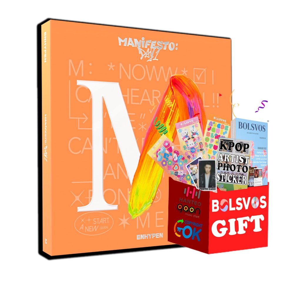 ENHYPEN - MANIFESTO: DAY 1 [ENGENE M VER.] (3th Mini Album) Album+BolsVos K-POP eBook (21p), BolsVos Stickers for Toploader, Photocards