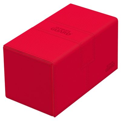 Ultimate Guard Twin Flip'n'Tray 200+, Deck Case for 200 Double-Sleeved TCG Cards + Dice Tray, Red, Independent Magnetic Closure & Microfiber Inner Lining