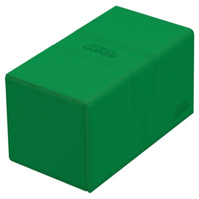 Ultimate Guard Twin Flip'n'Tray 200+, Deck Case for 200 Double-Sleeved TCG Cards + Dice Tray, Green, Independent Magnetic Closure & Microfiber Inner Lining