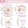 96 Pieces Bear Baby Shower Decorations Balloon Stars Tableware Set Pink We Can Bearly Wait Baby Dessert Plates Bear Flower Party Napkins Forks for Girl 24 Guests Gender Reveal Party Supplies Favor view 2