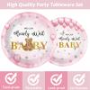 96 Pieces Bear Baby Shower Decorations Balloon Stars Tableware Set Pink We Can Bearly Wait Baby Dessert Plates Bear Flower Party Napkins Forks for Girl 24 Guests Gender Reveal Party Supplies Favor view 3