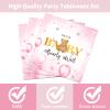 96 Pieces Bear Baby Shower Decorations Balloon Stars Tableware Set Pink We Can Bearly Wait Baby Dessert Plates Bear Flower Party Napkins Forks for Girl 24 Guests Gender Reveal Party Supplies Favor view 4