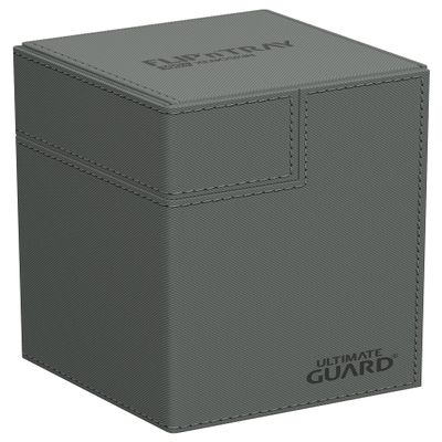 Ultimate Guard Flip'n'Tray 100+, Deck Case for 100 Double-Sleeved TCG Cards + Dice Tray, Grey, Independent Magnetic Closure & Microfiber Inner Lining