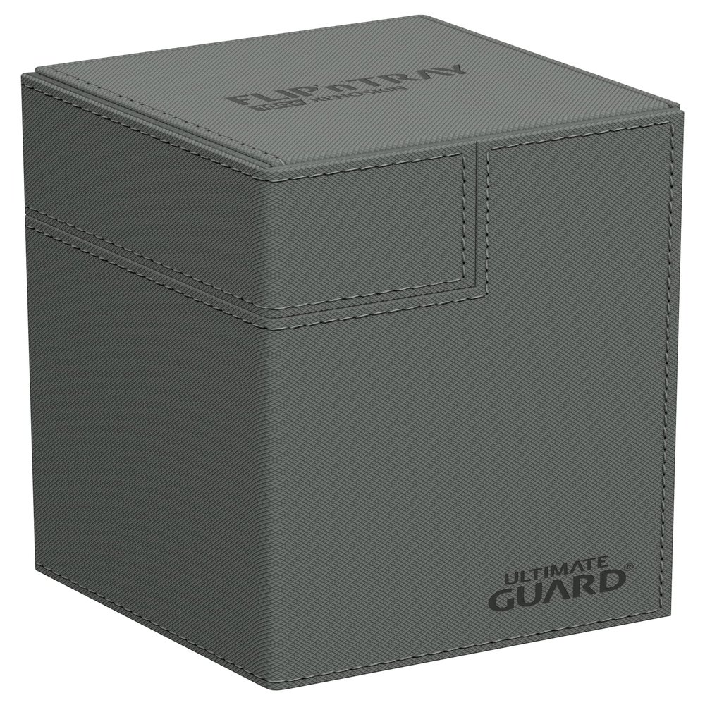 Ultimate Guard Flip'n'Tray 100+, Deck Case for 100 Double-Sleeved TCG Cards + Dice Tray, Grey, Independent Magnetic Closure & Microfiber Inner Lining