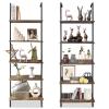 aboxoo Ladder Shelf 2PCS Open Bookshelf 5-Tier Wall-Mounted Wood Bookcase Rack Open Back Industrial Modern Plant Flower Stand Utility OrganizerMetal Frame Furniture Office Kitchen Bedroom (Brown) view 1