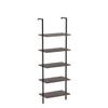 aboxoo Ladder Shelf 2PCS Open Bookshelf 5-Tier Wall-Mounted Wood Bookcase Rack Open Back Industrial Modern Plant Flower Stand Utility OrganizerMetal Frame Furniture Office Kitchen Bedroom (Brown) view 4