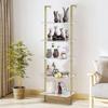 aboxoo Ladder Shelf White Marble Bookshelf 5-Tier Wall-Mounted Wood Rack Industrial Modern Plant Flower Stand Utility Organizer Open Bookcase Metal Frame Furniture Office Kitchen Bedroom view 2
