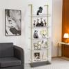 aboxoo Ladder Shelf White Marble Bookshelf 5-Tier Wall-Mounted Wood Rack Industrial Modern Plant Flower Stand Utility Organizer Open Bookcase Metal Frame Furniture Office Kitchen Bedroom view 4